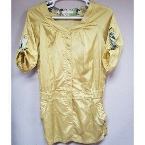 BNX Women's Round Neck Shiny Gold/Yellow Roll Tab Sleeve Tunic Top / Short Dress